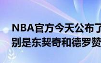 NBA官方今天公布了上周周最佳球员得主分别是东契奇和德罗赞