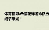 体育信息:希腊花样游泳队五名成员感染新冠肺炎病毒 事件细节曝光！