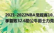 2021-2022NBA常规赛10.31战报:爵士吃了德马德罗赞赛季首败32.6助公牛爵士力克