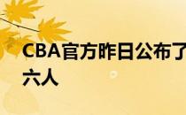 CBA官方昨日公布了本赛季常规赛的最佳第六人