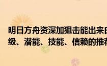 明日方舟资深加狙击能出来白金吗（狙击白金的精英化、等级、潜能、技能、信赖的推荐培养程度分别是什么）