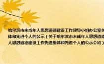 哈尔滨市未成年人思想道德建设工作领导小组办公室关于表彰2004—2005年度未成年人思想道德建设工作先进集体和先进个人的公示（关于哈尔滨市未成年人思想道德建设工作领导小组办公室关于表彰2004—2005年度未成年人思想道德建设工作先进集体和先进个人的公示介绍）