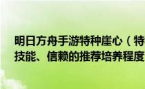 明日方舟手游特种崖心（特种崖心的精英化、等级、潜能、技能、信赖的推荐培养程度分别是什么）