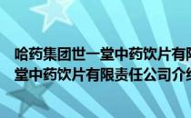 哈药集团世一堂中药饮片有限责任公司（关于哈药集团世一堂中药饮片有限责任公司介绍）