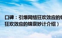 口碑：引爆网络狂欢效应的锦囊妙计（关于口碑：引爆网络狂欢效应的锦囊妙计介绍）