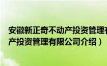 安徽新正奇不动产投资管理有限公司（关于安徽新正奇不动产投资管理有限公司介绍）