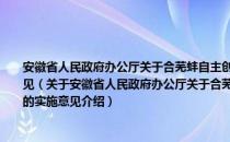 安徽省人民政府办公厅关于合芜蚌自主创新综合配套改革试验区创新平台建设的实施意见（关于安徽省人民政府办公厅关于合芜蚌自主创新综合配套改革试验区创新平台建设的实施意见介绍）