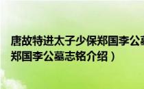 唐故特进太子少保郑国李公墓志铭（关于唐故特进太子少保郑国李公墓志铭介绍）