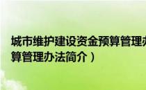 城市维护建设资金预算管理办法（关于城市维护建设资金预算管理办法简介）