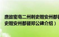 唐故密亳二州刺史赠安州都督郑公碑（关于唐故密亳二州刺史赠安州都督郑公碑介绍）