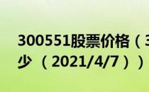 300551股票价格（300551股票价格今天多少 （2021/4/7））