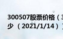 300507股票价格（300507股票价格今天多少 （2021/1/14））