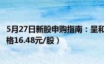 5月27日新股申购指南：呈和科技申购代码787625（发行价格16.48元/股）