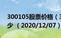 300105股票价格（300105股票价格今天多少 （2020/12/07））