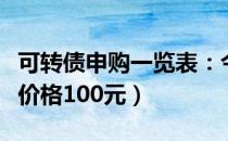 可转债申购一览表：今日申购万信发债（发行价格100元）