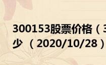 300153股票价格（300153股票价格今天多少 （2020/10/28））