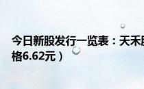 今日新股发行一览表：天禾股份8月25日申购宝典（发行价格6.62元）