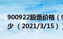 900922股票价格（900922股票价格今天多少 （2021/3/15））