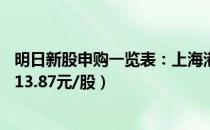 明日新股申购一览表：上海港湾9月8日申购指南（发行价格13.87元/股）