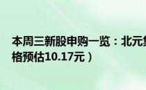 本周三新股申购一览：北元集团9月30日申购宝典（发行价格预估10.17元）