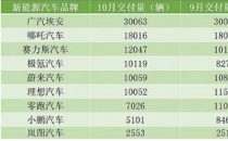 10月新势力销量出炉