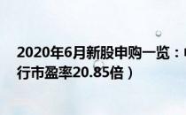 2020年6月新股申购一览：中天精装申购代码002989（发行市盈率20.85倍）