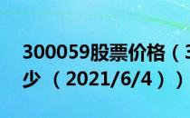 300059股票价格（300059股票价格今天多少 （2021/6/4））