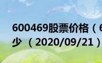 600469股票价格（600469股票价格今天多少 （2020/09/21））